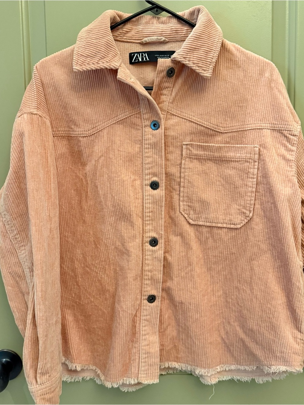 Zara Peach Corduroy Button-Front Shirt Jacket